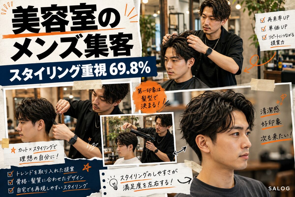 美容室のメンズ集客｜来店男性の69.8%がスタイリング重視